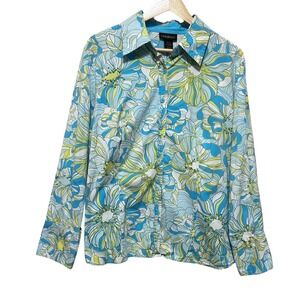 Lane Bryant ButtonTop‎ 18/20 Bright Blue Green Floral Retro Soft Girl Y2K Resort